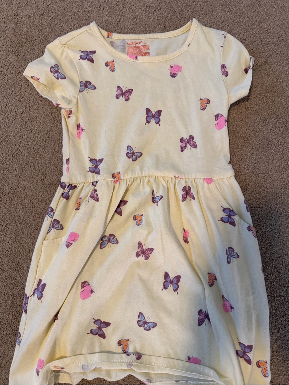 Cat & Jack Cream Dress with Purple and Pink Butterfly Print